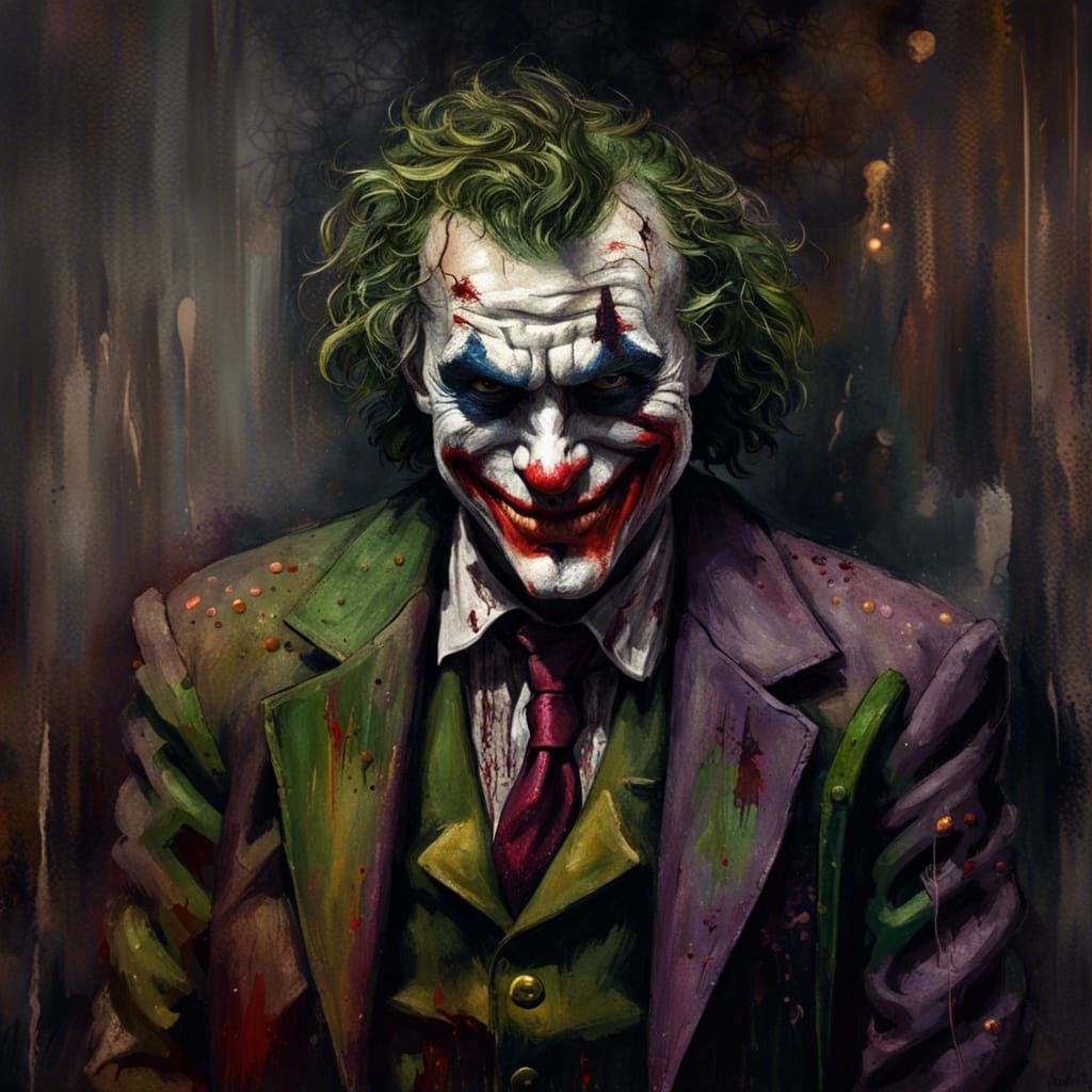 Grotesque Decaying Joker in Epic Impressionist Style