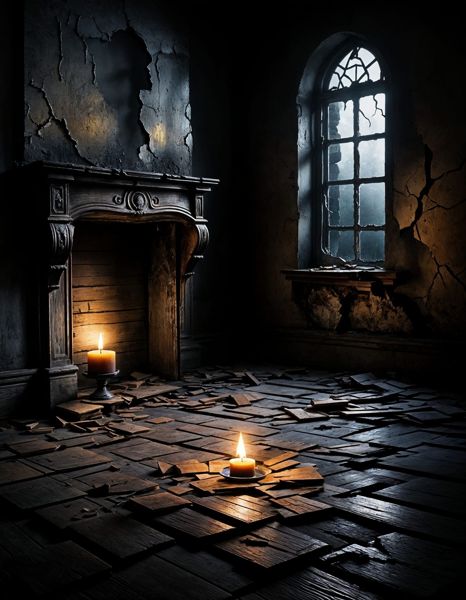 Mysterious Figure Writes by Candlelight in a Faded, Dusty Ch...