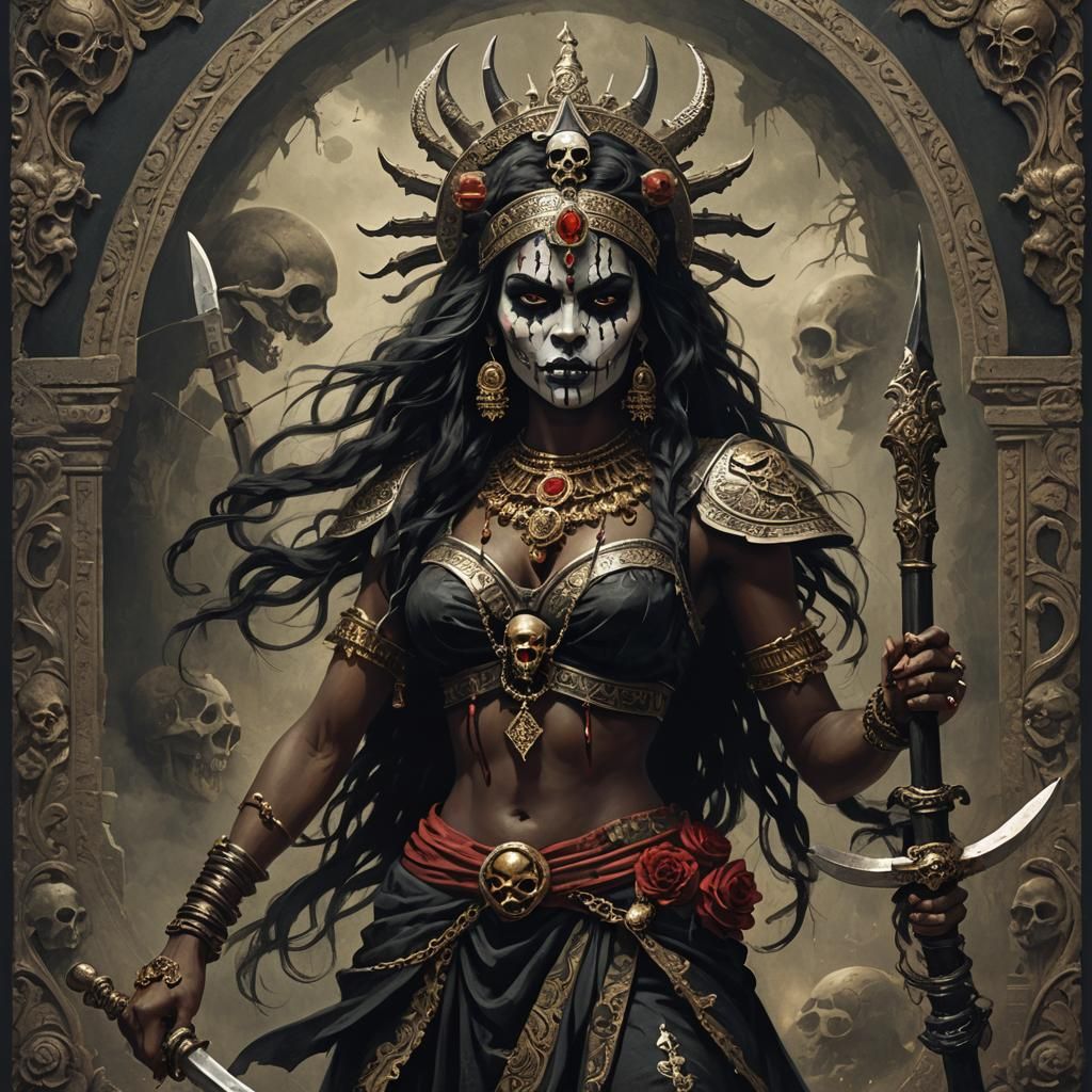 Vintage Realistic Image of Kali, Fierce Goddess
