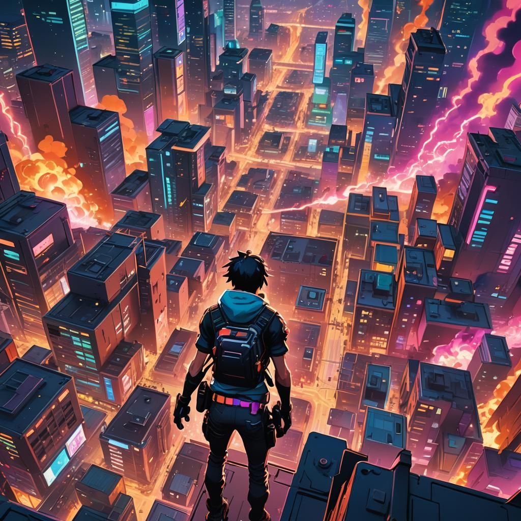 Fortnite Characters Clash in Vibrant Anime Cityscape