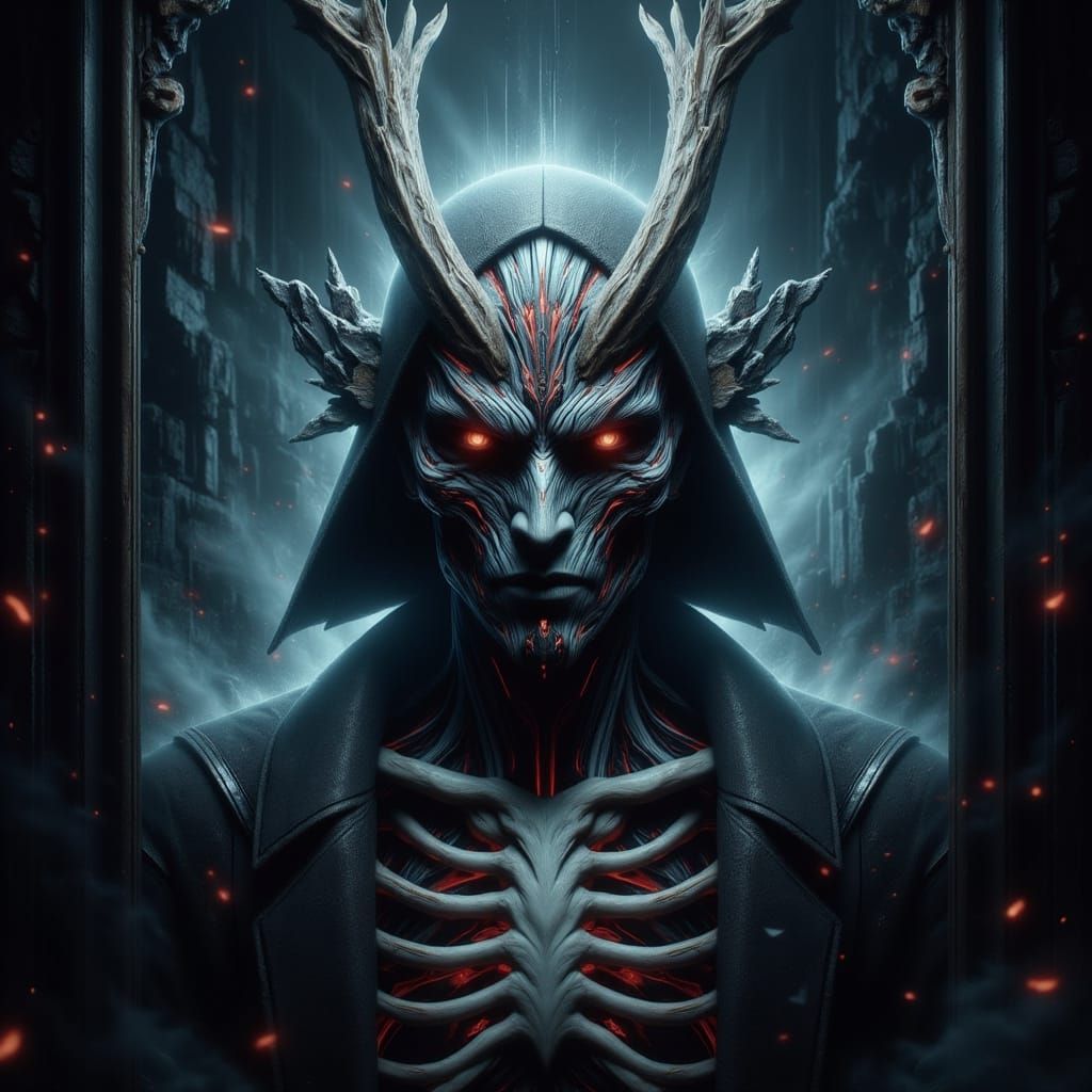 Samurai's Haunting Reflection in a Misty Mirror