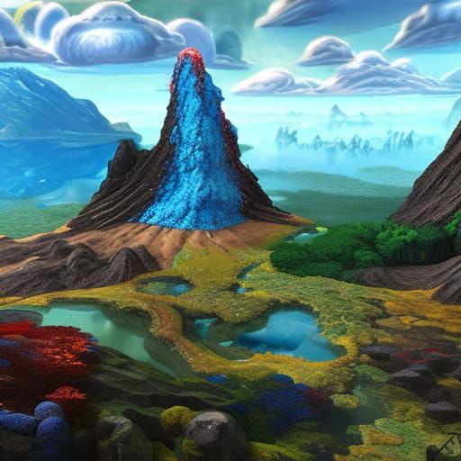 Volcano Diorama in Dichroic Glass and VR Style