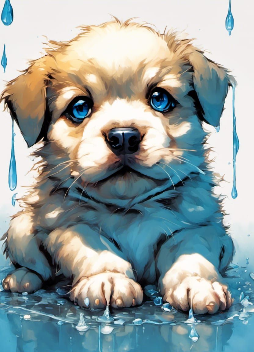 Sad Puppy Portrait with Bioluminescent Tears