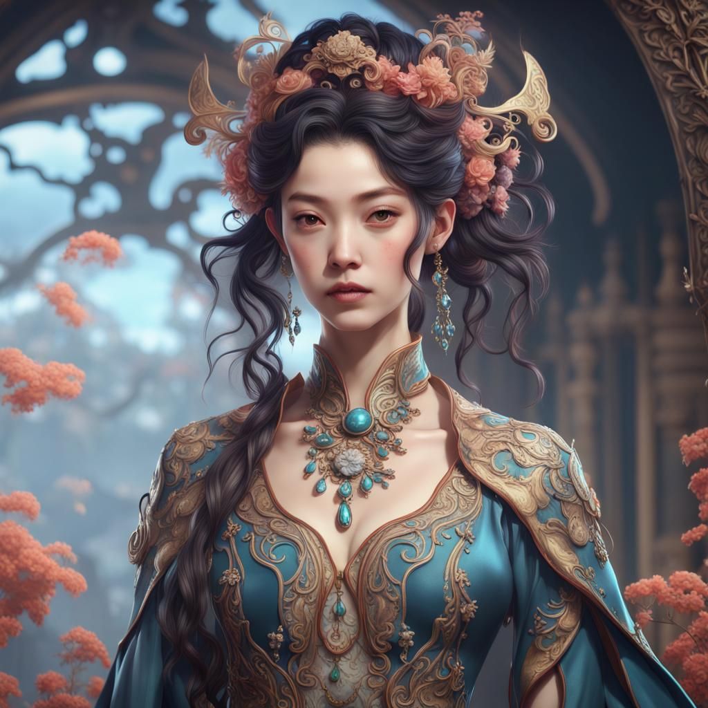 Elegant Beauty with Intricate Hair Decor