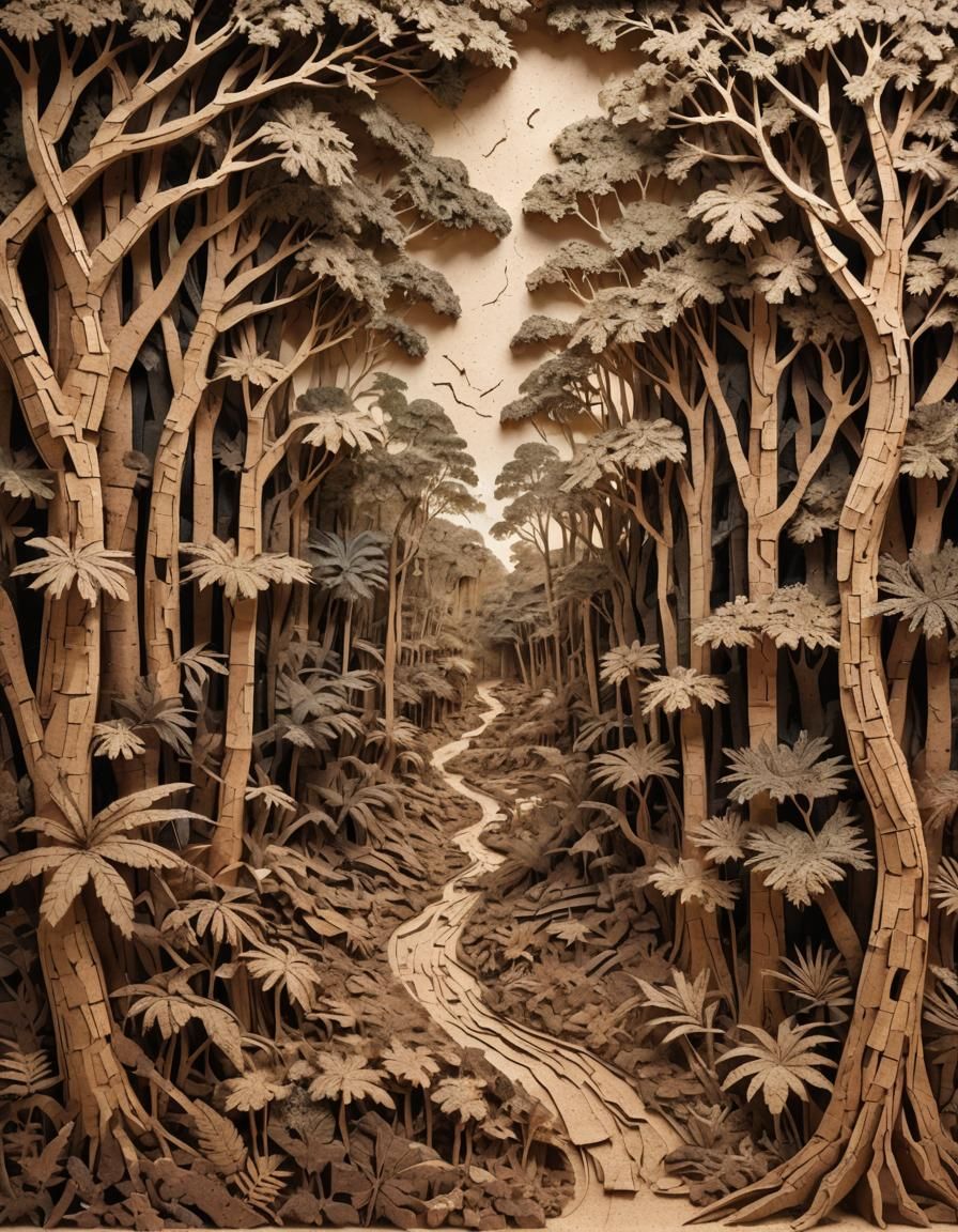 Cork Bas-Relief: Amazonian Forest Art