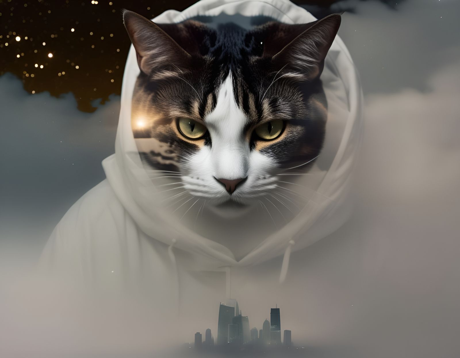 Cosmic Black Cat Double Exposure