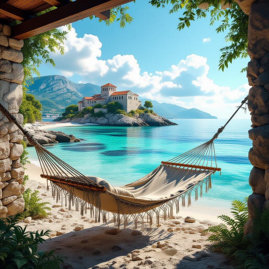 Crystal Clear Croatian Beach View from Hammock