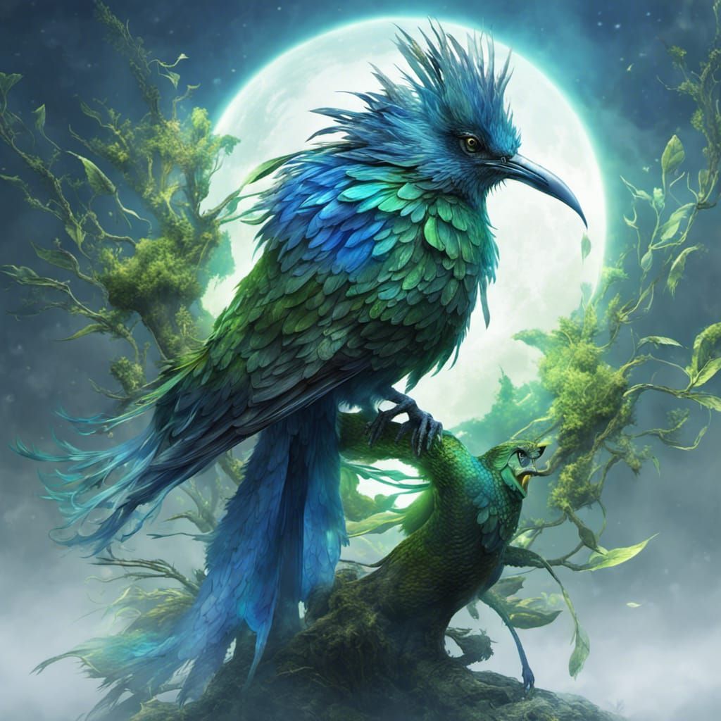 Magical Long-Tailed Bird in Dark Fantasy Style