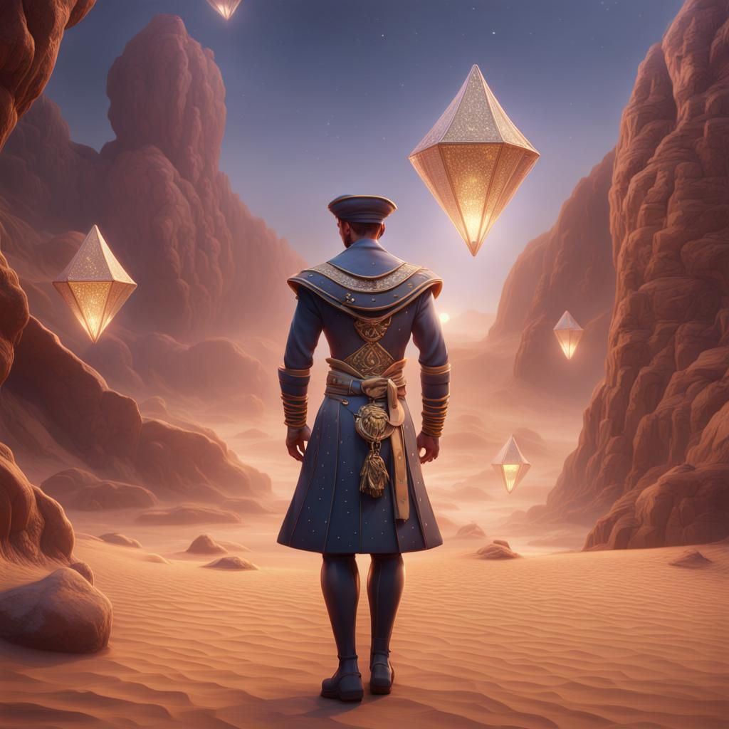 Diamond Sailor in Sahara at Dusk: Fantasy Art