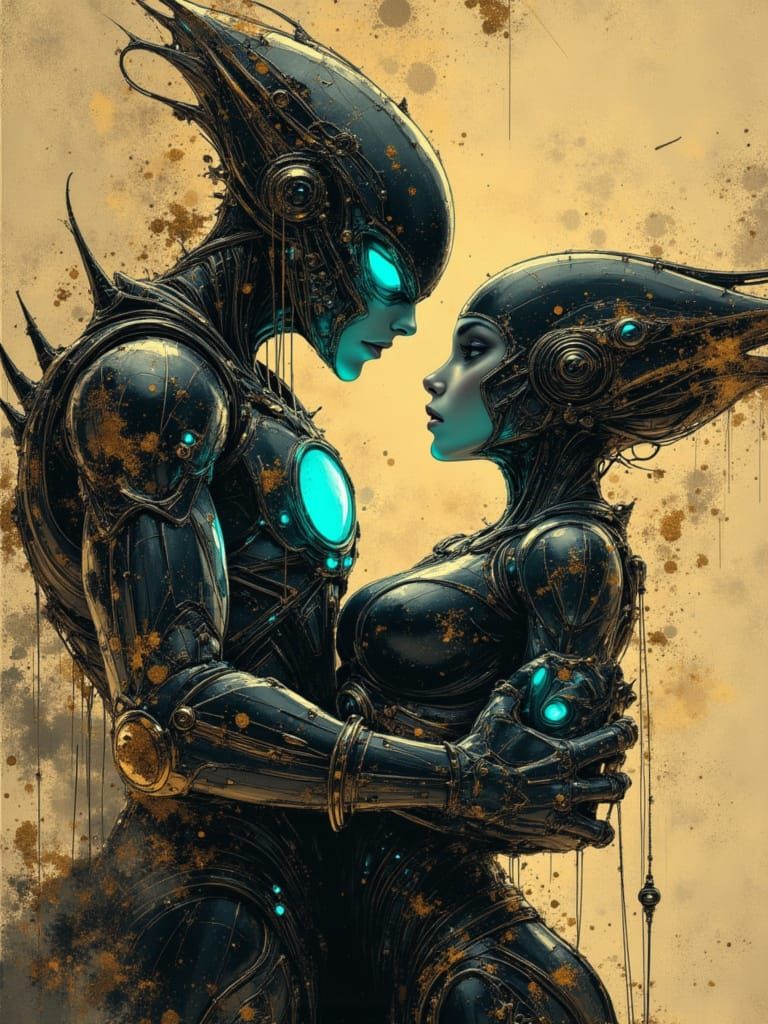 Alien Couple in Futuristic Spacesuits