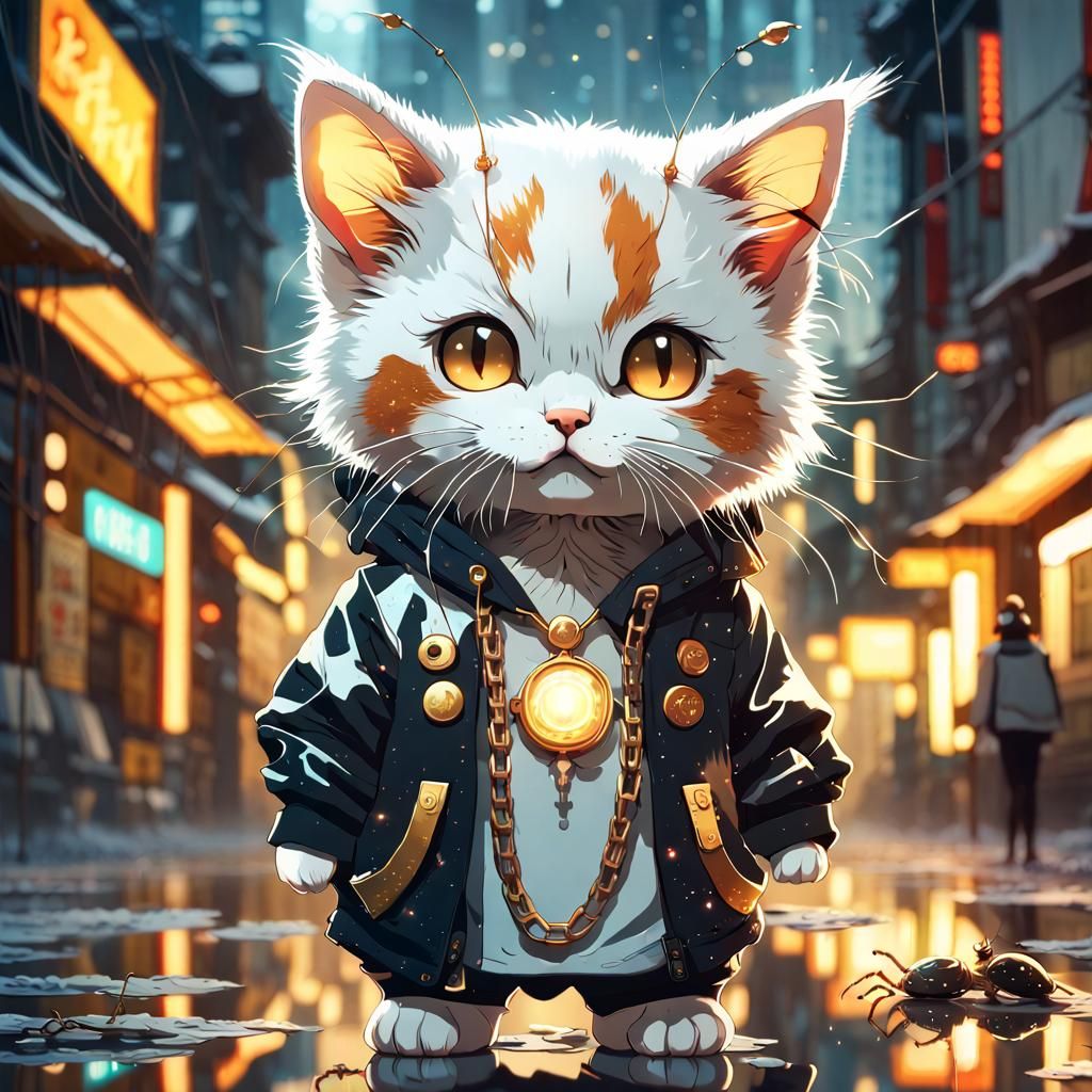 Anime Calico Kitten in Urban Style