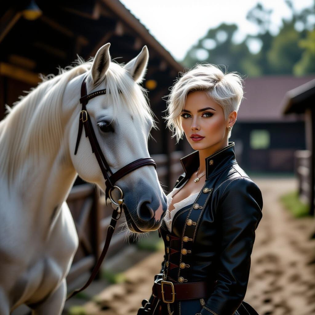 Pirate Woman Meets White Mare Inara at Darkwood Stables