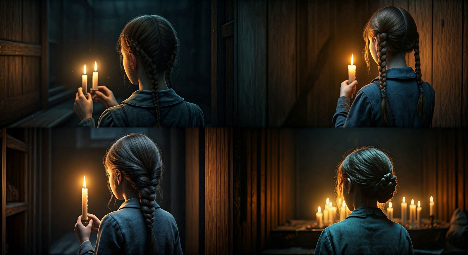 Young Jewish Girl Lights Shabbat Candle in Concentration Cam...