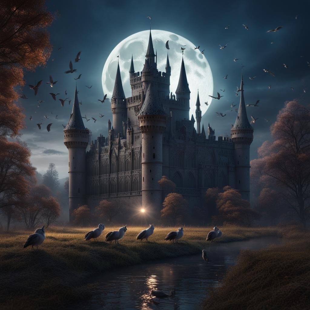 Unicorn Blessing Before Gothic Castle, Matte Painting