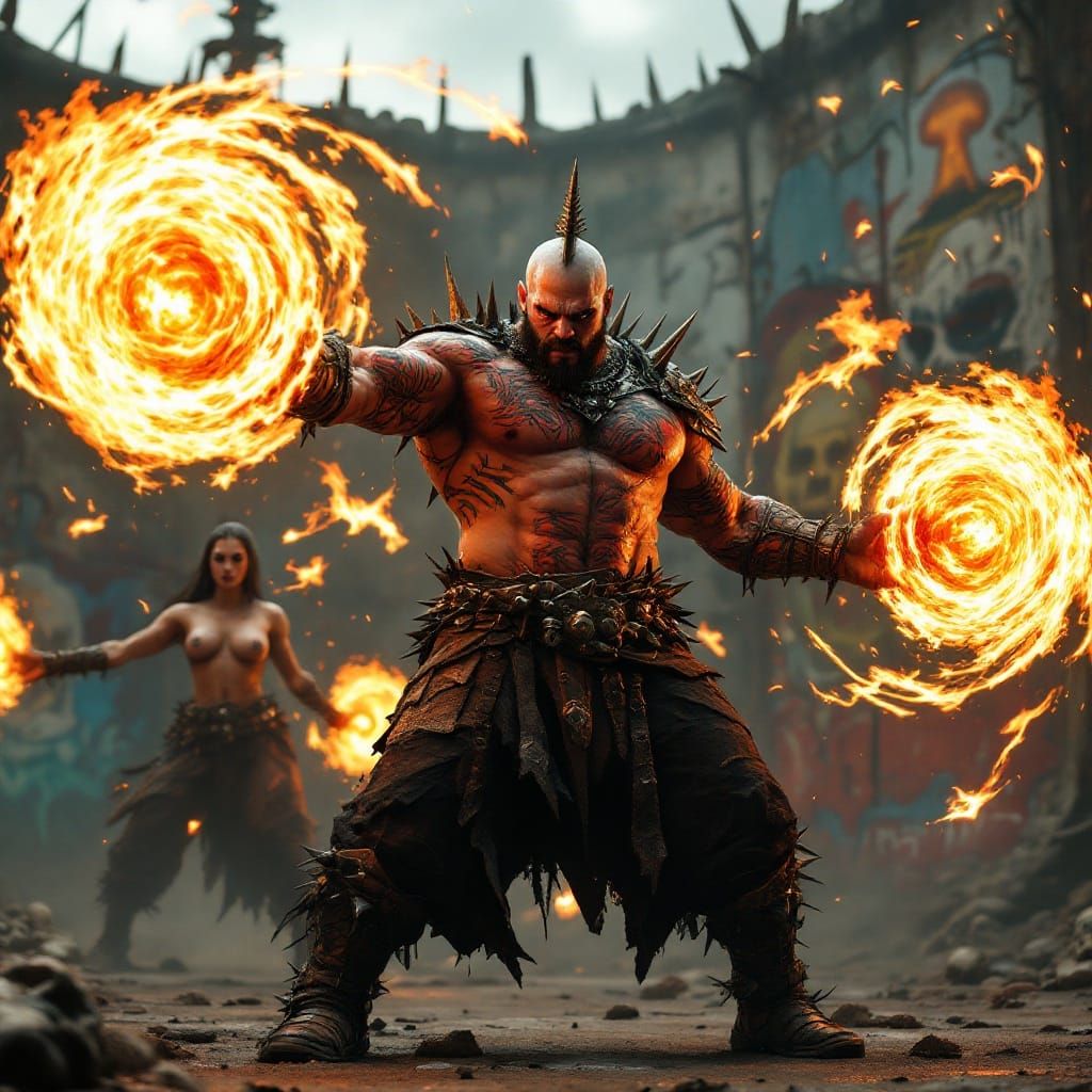 Hyper-Real Warlord in Post-Apocalyptic Landscape