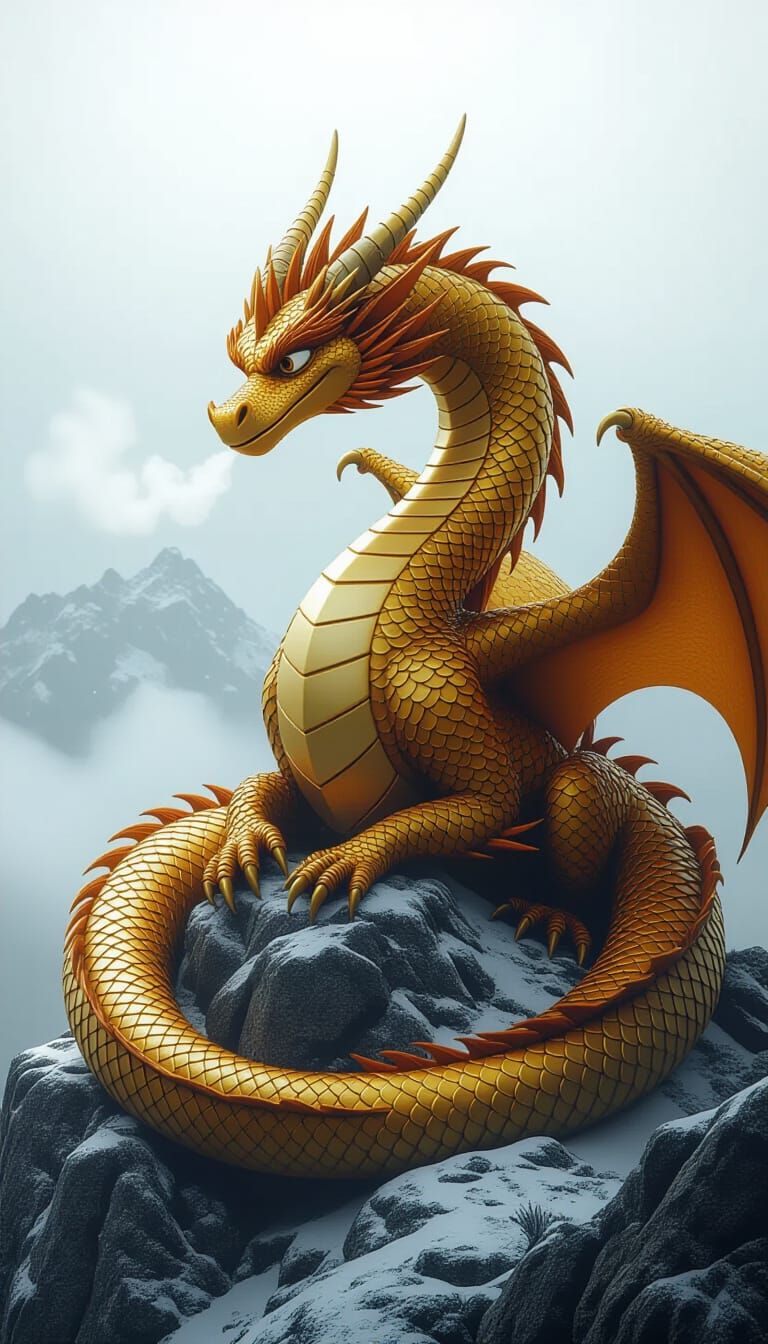 Pixar-Style Dragon on Misty Mountain Peak