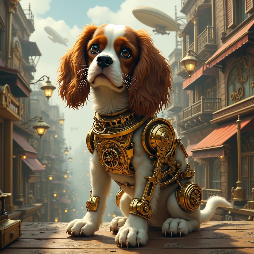 Steampunk Cavalier King Charles Spaniel Explores Gears and G...