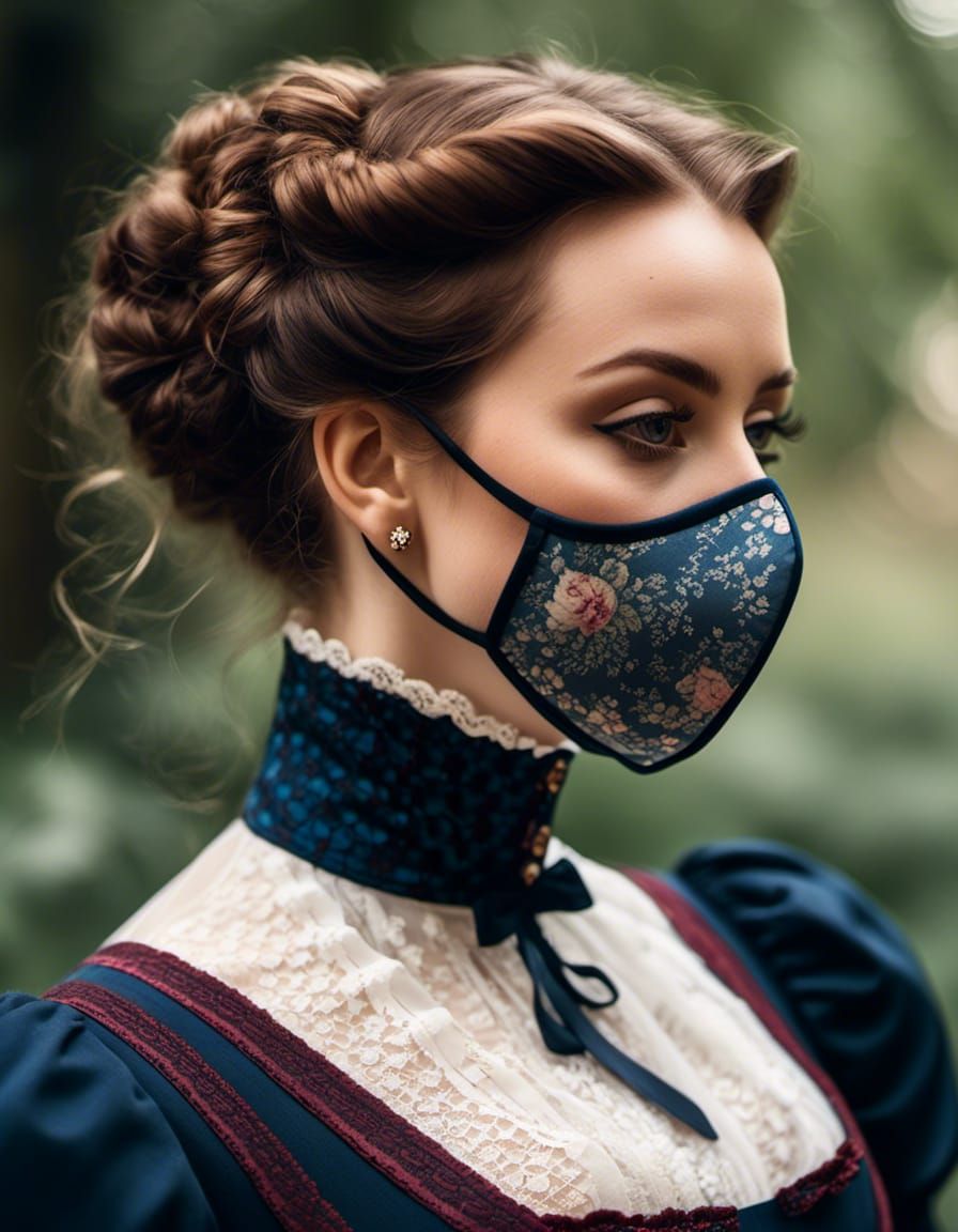 Victorian Woman with Facemask and Short Braid