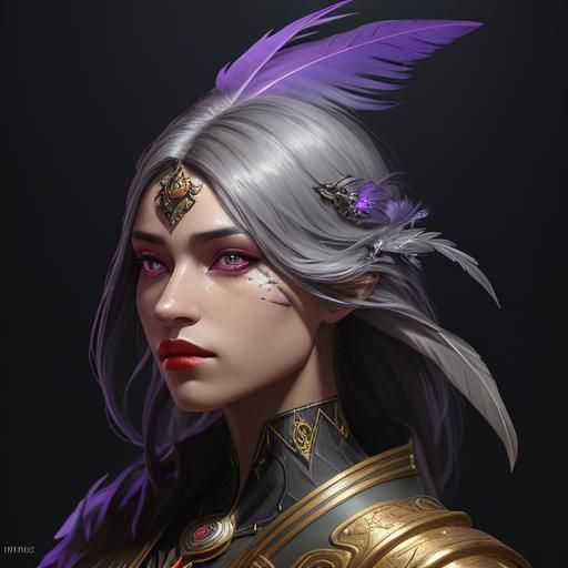 Fantasy Portrait: Yellow-Skinned Woman with Feathered Hair