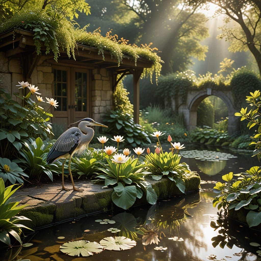Peaceful Garden Oasis in Impressionist Style