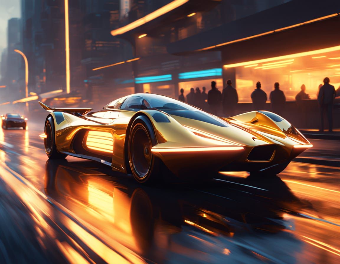 Jet Car Concept Art in Syd Mead Style