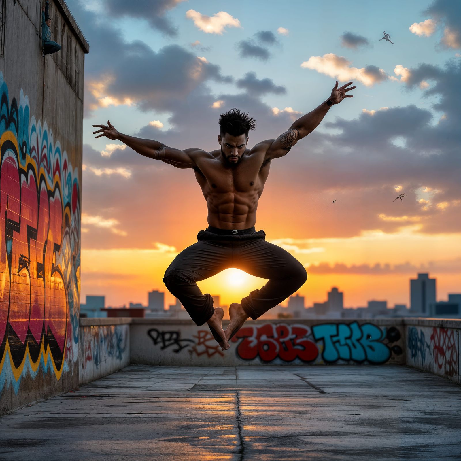 Cuban Dancer Leaps on Rooftop in Street Art