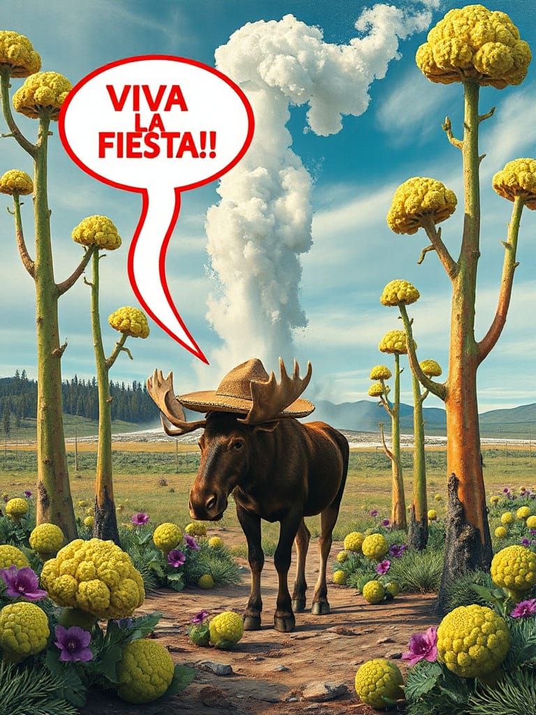 Mexican Moose Celebrates Amidst Fractal Flora