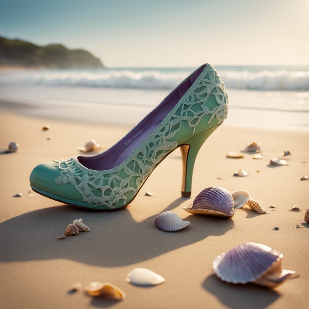 Abandoned Heel on a Vibrant Beach