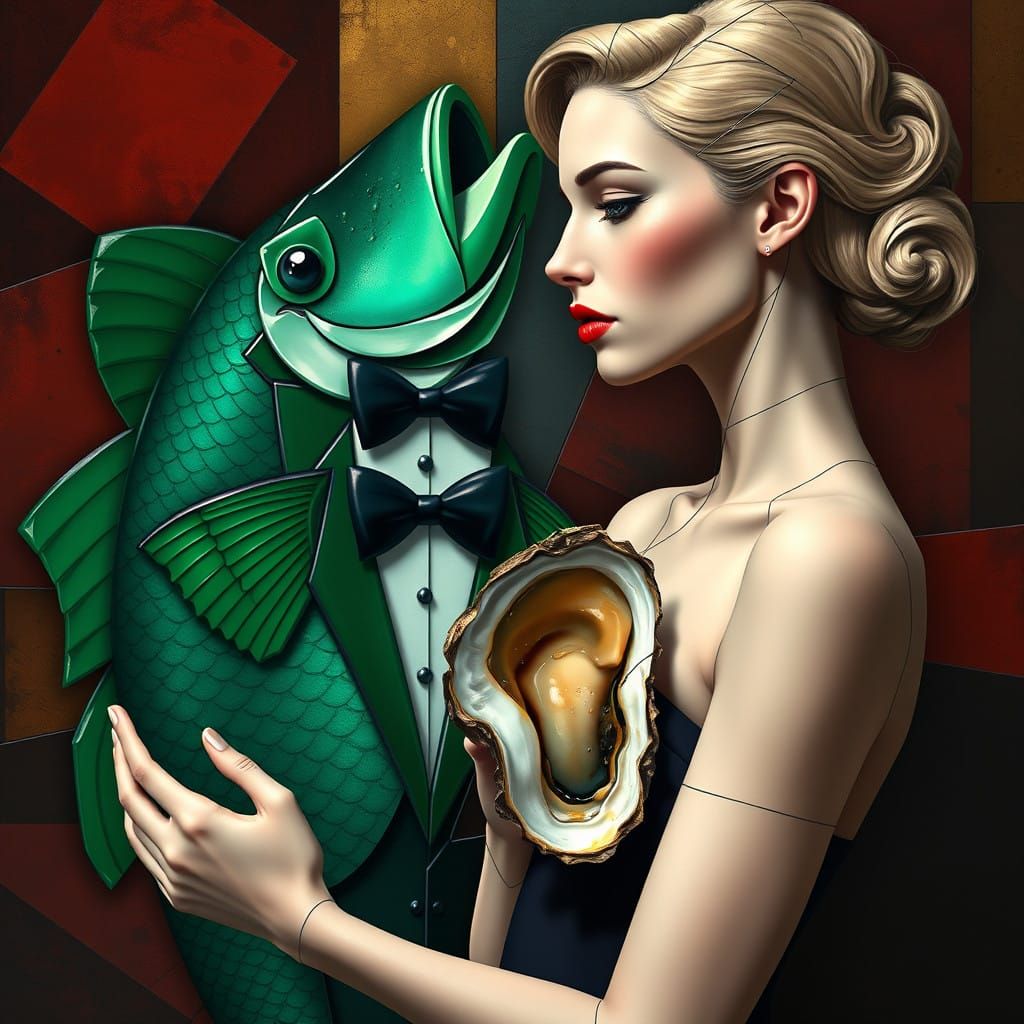 Luxurious Fantasy Art of a Swedish Goddess with Oyster and F...