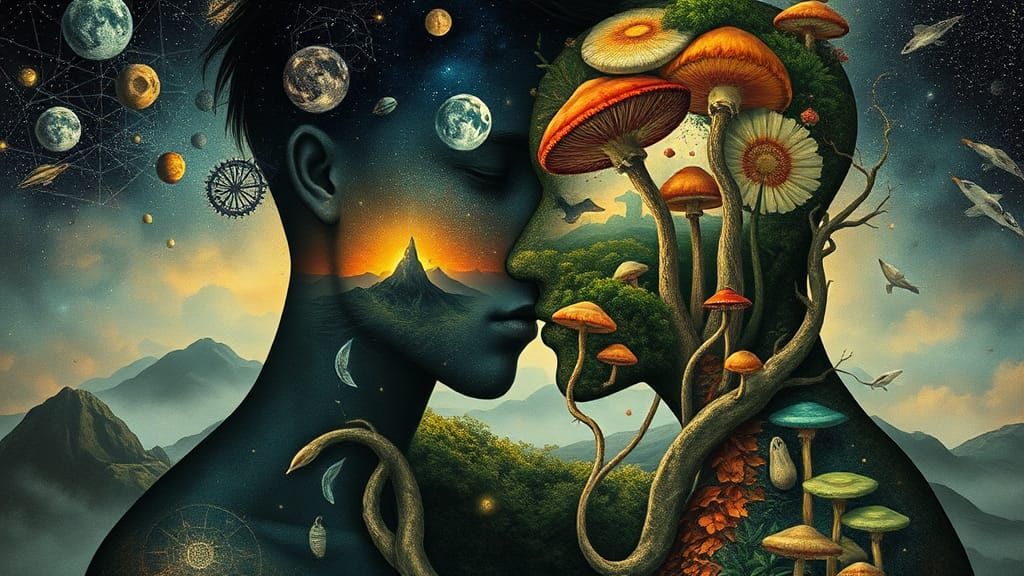 Dreamlike Mindscape: Surreal Intertwined Figures in Mixed Me...