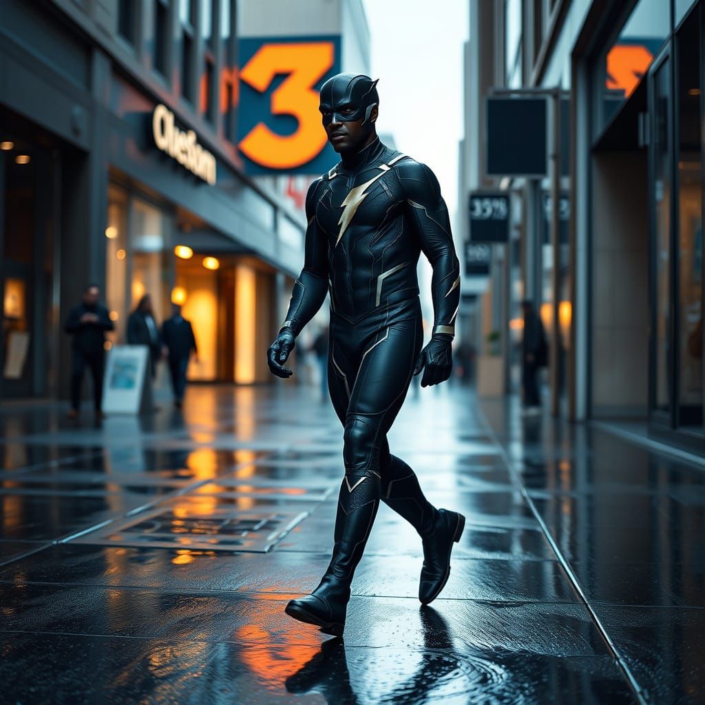 Black Lightning Emerges From Rain in Hyperrealistic Style