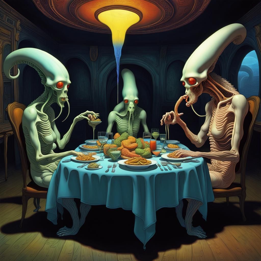 Amoebas' Surreal Horror Dinner in 3D