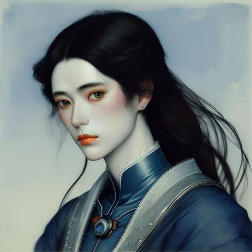 Cyanotype Portrait of a Girl in Fantasy Art Style