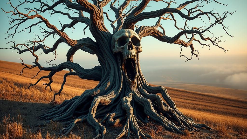 Surreal Tree of Undeath in Gnarled, Humanoid Form