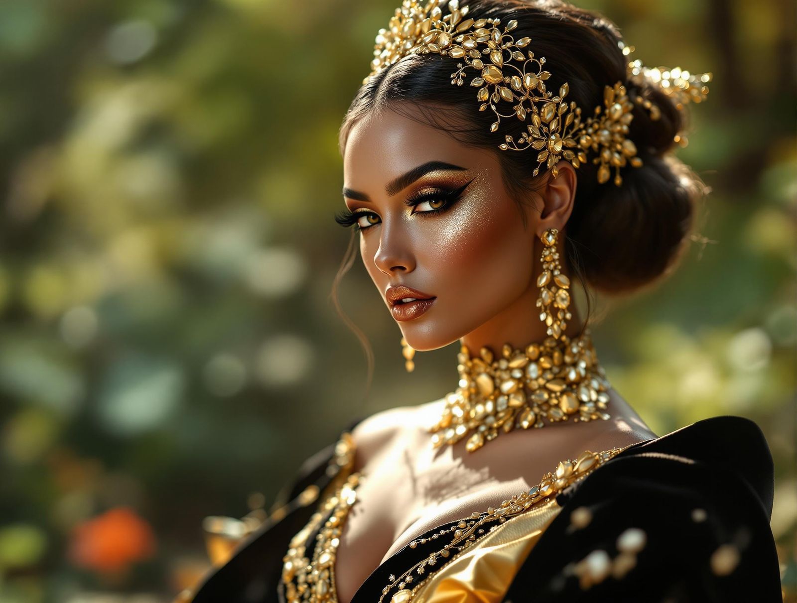 Glamorous Goddess in Metallic Elegance