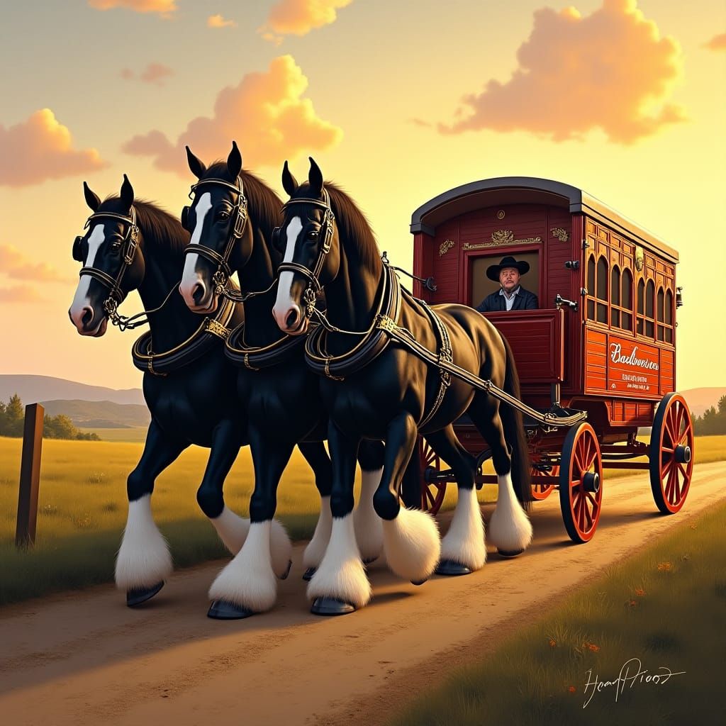Classic Americana Clydesdales Pull a Vintage Beer Wagon