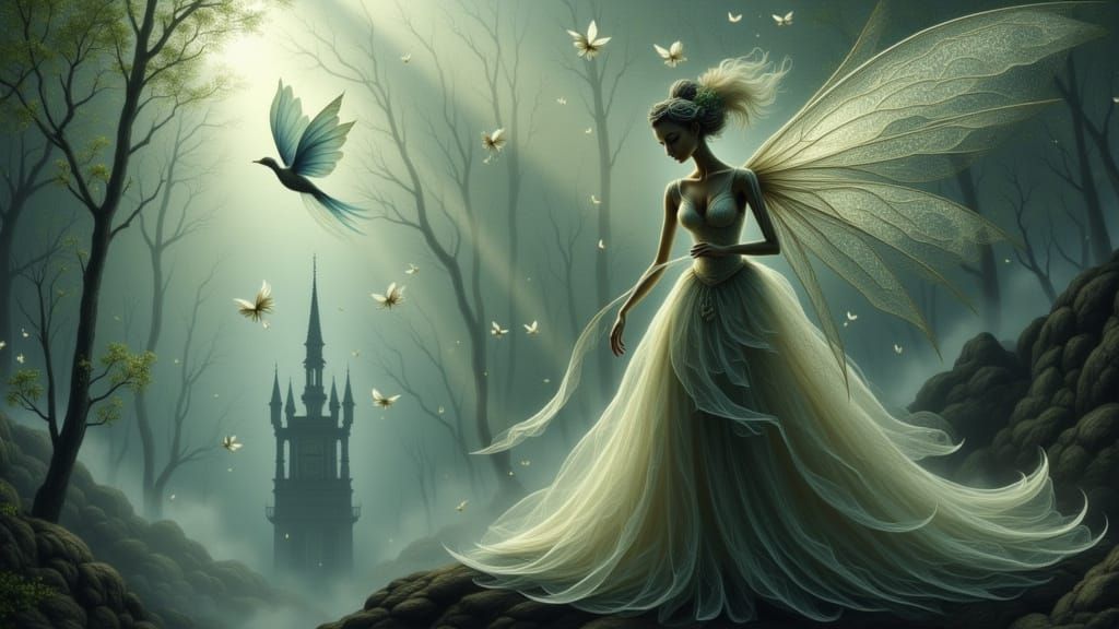 Whimsical Fey in Golden Radiance