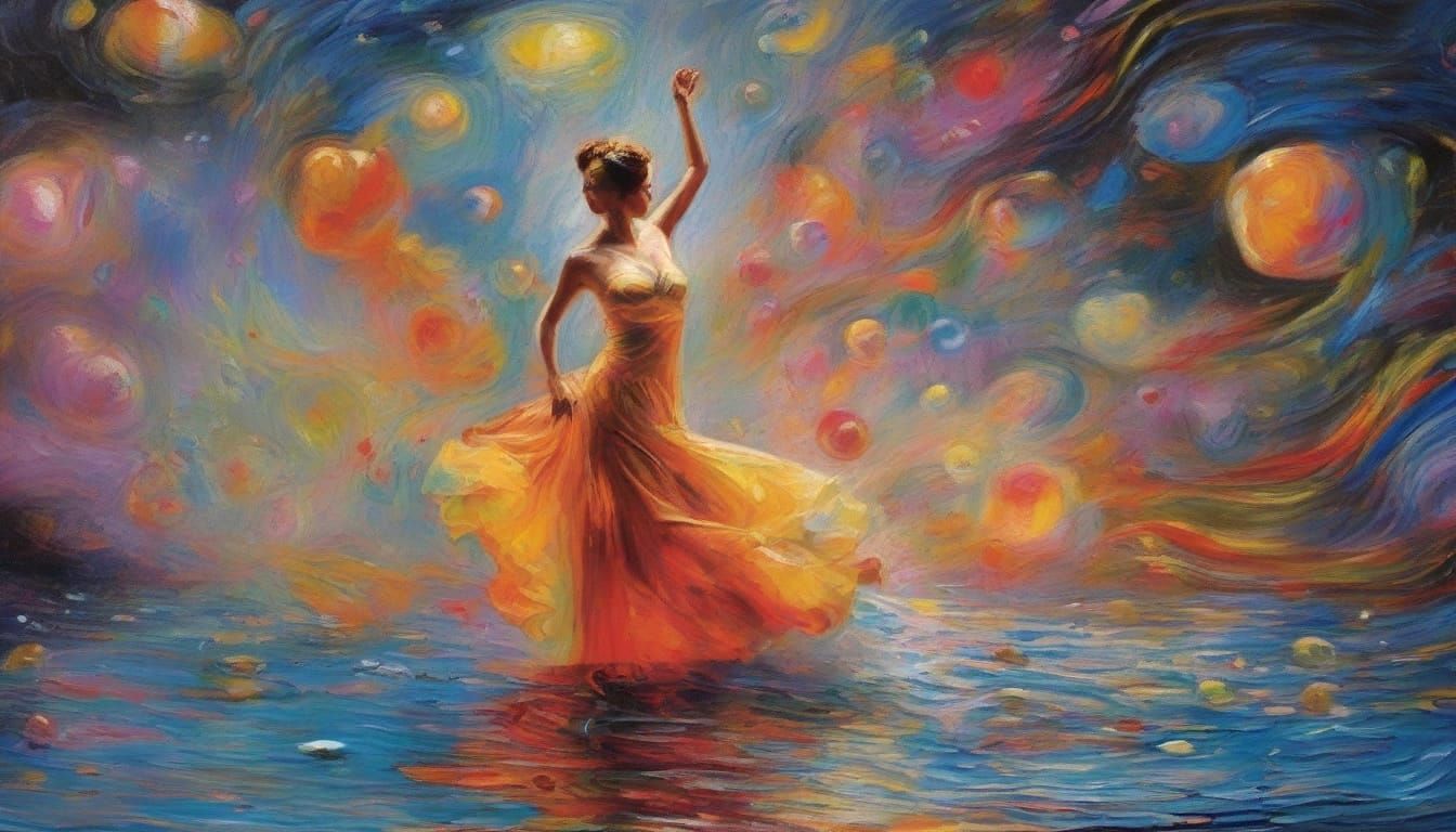 Biopunk Water Ballet in Fauvist Geometric Style