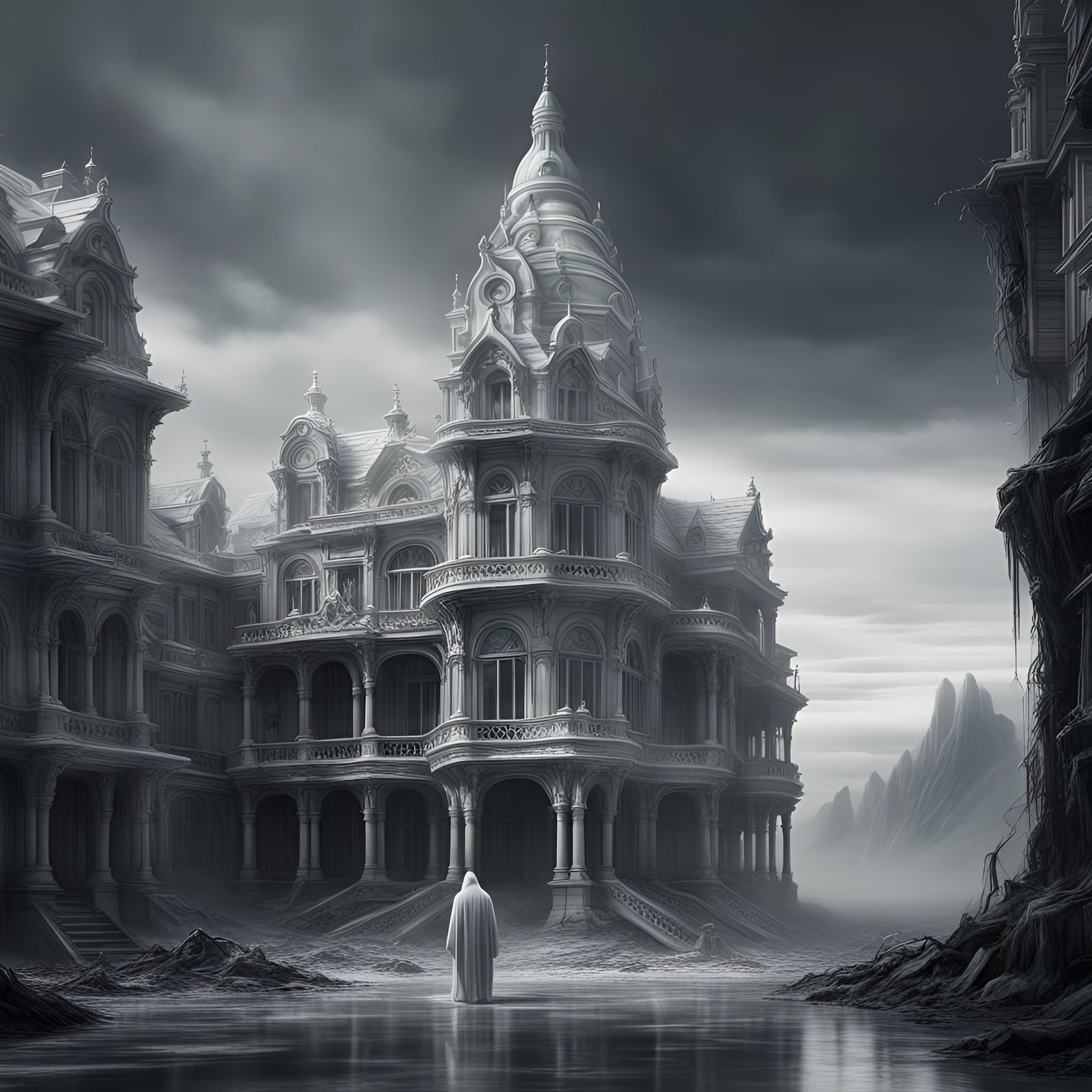 Sad Ghost in White and Grey: Digital Matte Painting