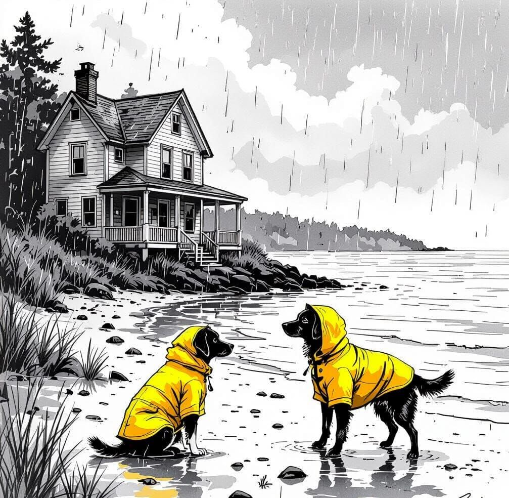 Rainy Day Cottage: Pen and Ink Seaside Sketch