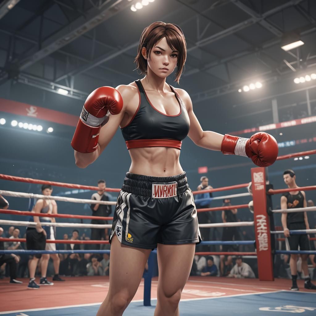 Curvy Boxer in Ring: 3D Anime Art