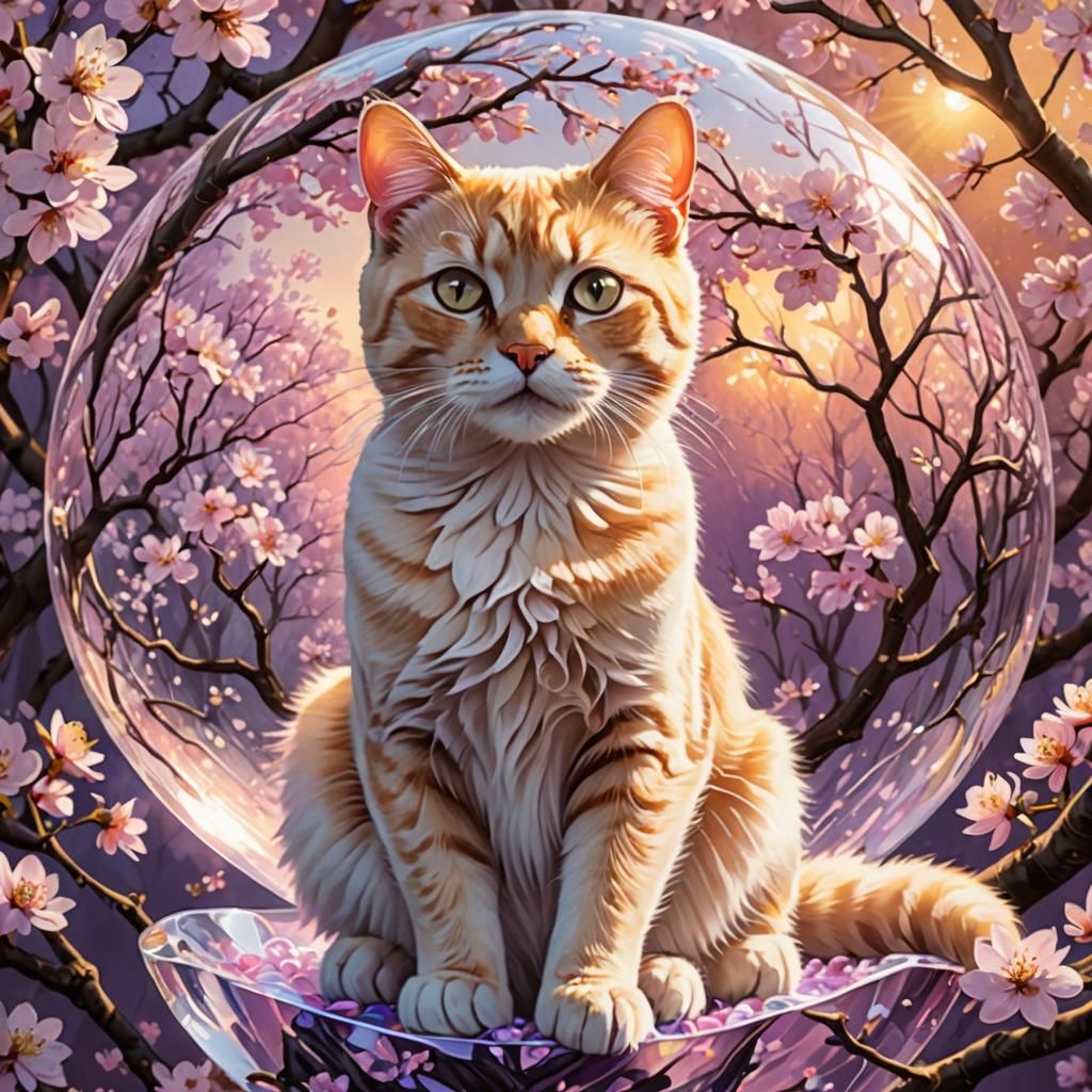Cat in Crystal Globe: Impressionist Digital Art