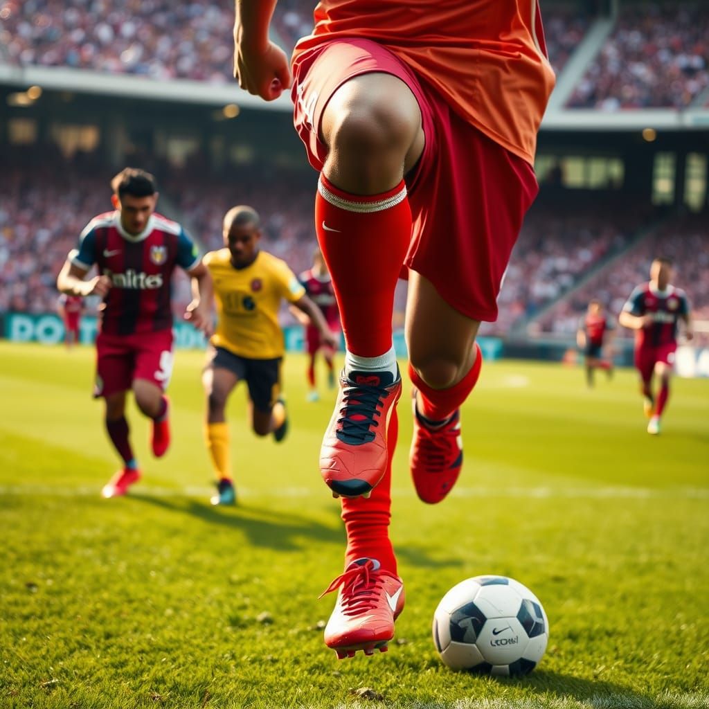 Football Players in Action on a Lush Stadium Field