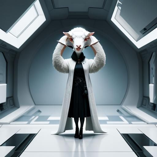 Surreal Sci-Fi Woman with Sheep's Head