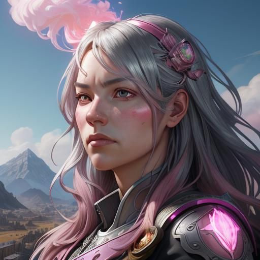 Silver and Pink Train with Mountain View, Detailed Portrait