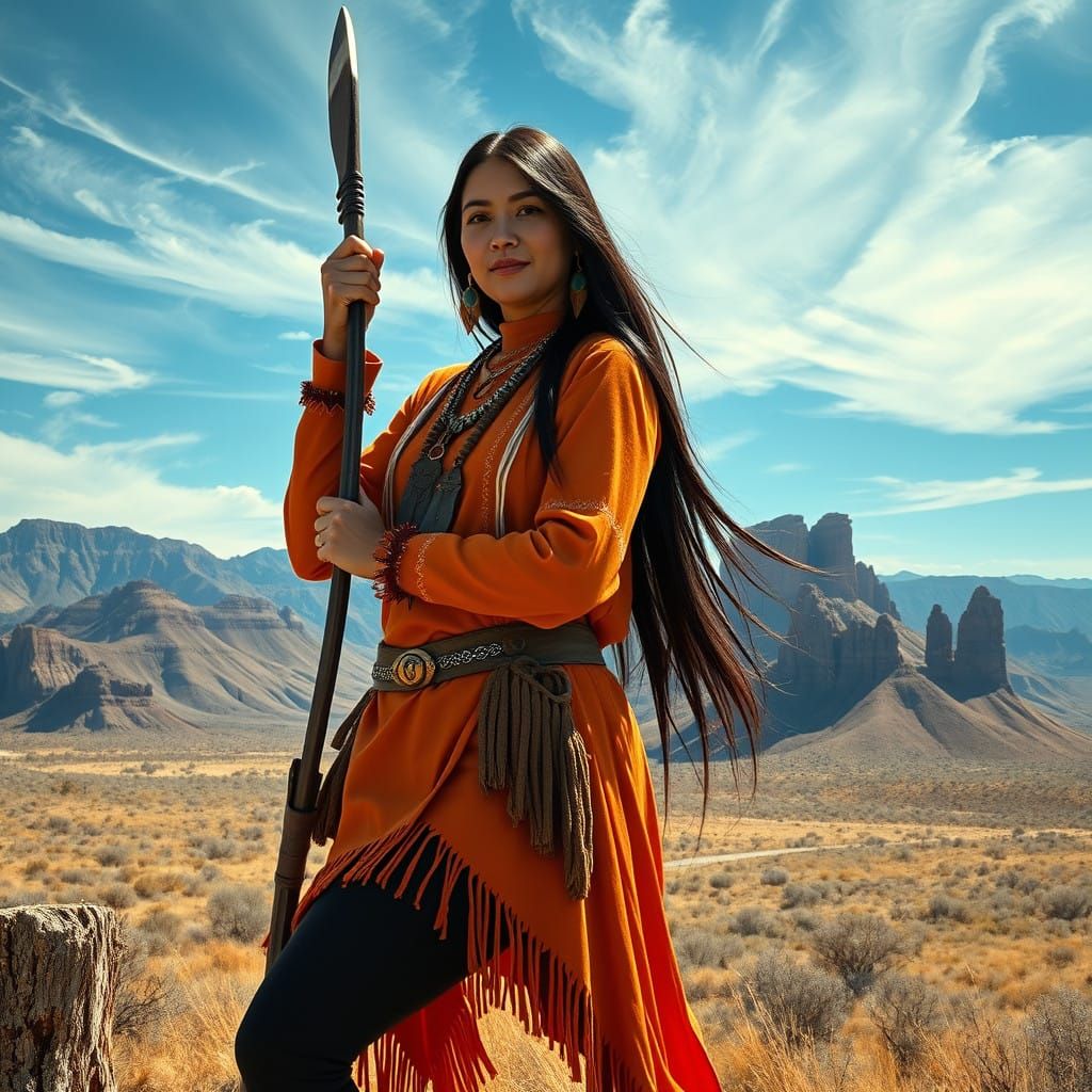 Native American Woman in Traditional Regalia, Embellished wi...