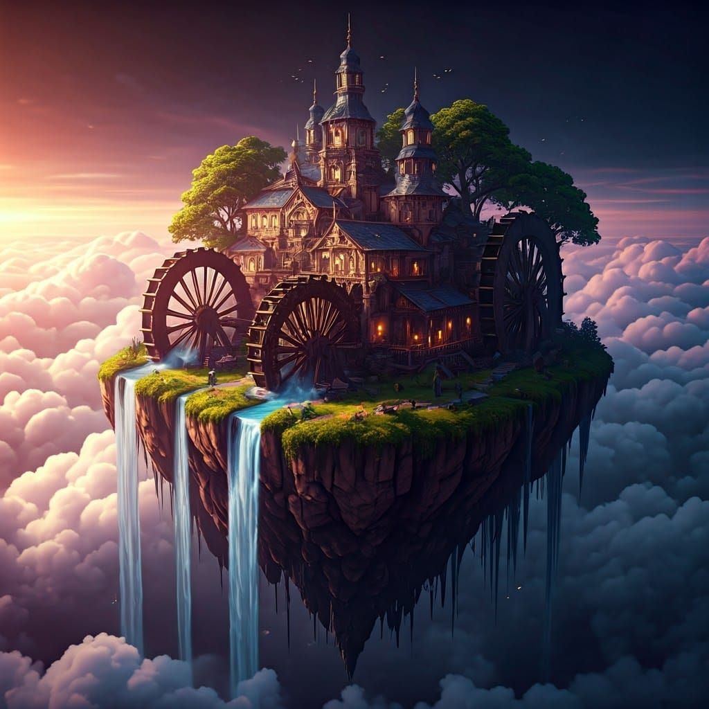 Surreal Cloud City in Dark Fantasy Concept Art Style