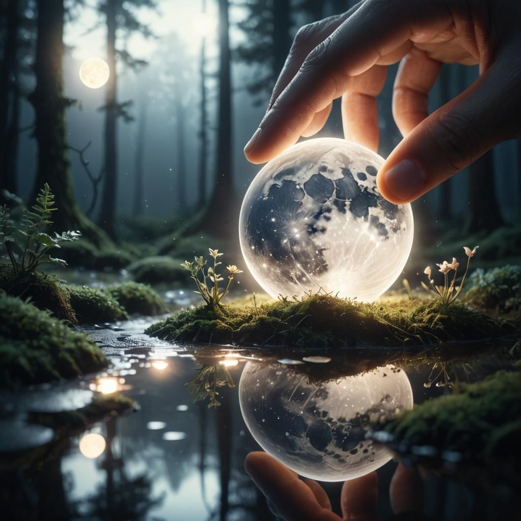 Magical Moon Placement in Forest, Hyper-Realistic Digital Ar...