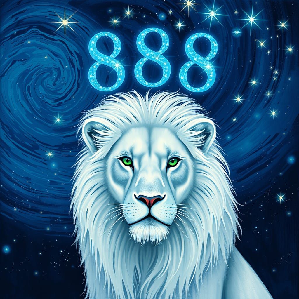 Majestic White Lion in Dreamy Celestial Landscape