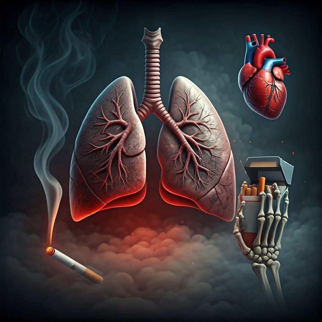 Haunting 3D Depiction of Smoked-Damaged Lungs in Dark Fog